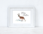 Merry Christmas Reindeer Seasonal Winter Wall Home Decor Print