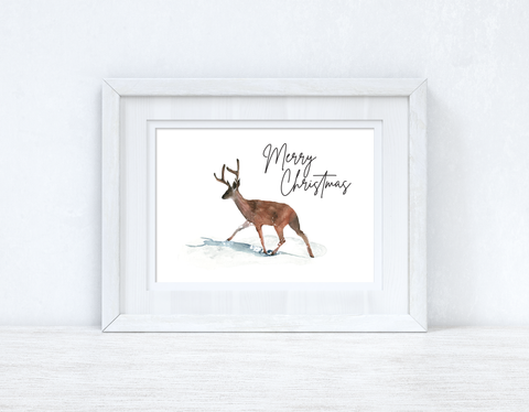 Merry Christmas Reindeer Seasonal Winter Wall Home Decor Print