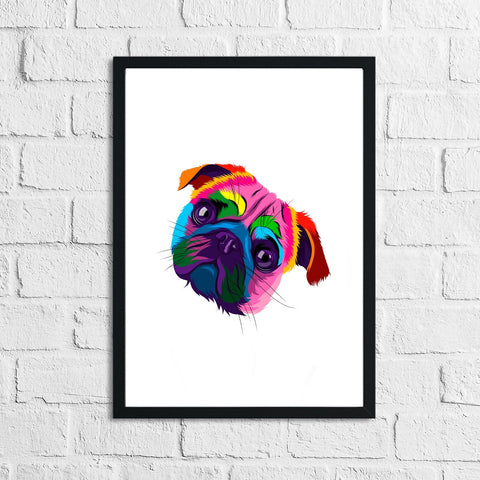 Abstract Multicoloured Pug Head Portrait Home Decor Print