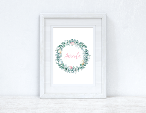 Personalised Pink Wording Easter Wreath Spring Seasonal Wall Home Decor Print