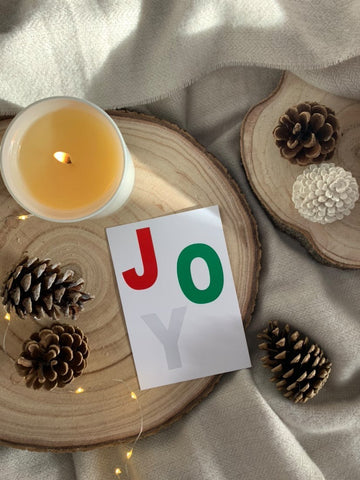 Joy Red Green Silver Winter Christmas Seasonal Wall Home Decor Print