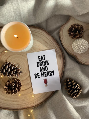 Eat Drink & Be Merry 2021 Winter Christmas Seasonal Wall Home Decor Print