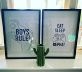 Personalised Name Gamer Eat Sleep Game Repeat Children's Wall Decor Set Of 3 Prints