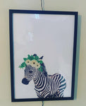 Zebra Wild Animal Floral Nursery Children's Room Wall Decor Print