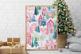 Pink Christmas Collage 2023 Winter Christmas Seasonal Wall Home Decor Print