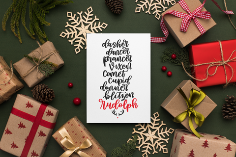 Reeindeer List Christmas Seasonal Hammered Card & Envelope