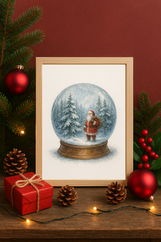 Santa Snow Globe Wall Art – Festive Winter Wonderland Christmas Print