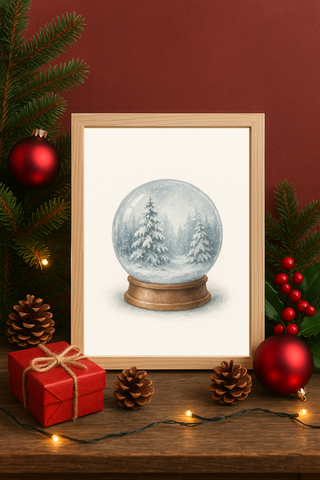 Snow Globe Winter Forest Wall Art – Cosy Christmas Holiday Print