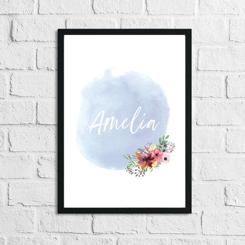 Personalised Blue Watercolour Name Children's Room Wall Decor Print