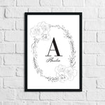 Black Rose Wreath Name Children's Room Wall Decor Print