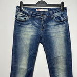 ONLY Ladies Jeans Bootcut Blue Size W34 Faux Fur Low Rise