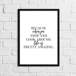Because When You Stop And Look Around Inspirational Simple Wall Home Decor Print
