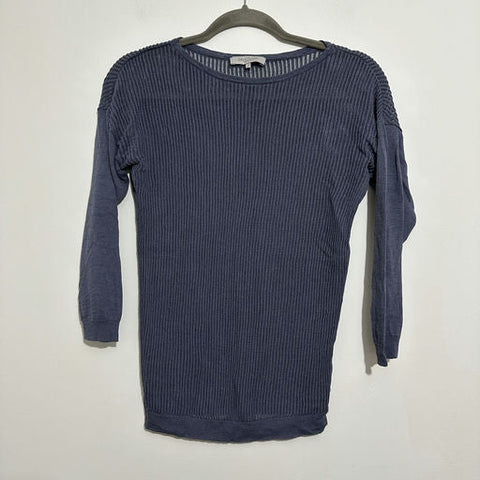 Great Plains London Blue T-Shirt Size S Small 3/4 Sleeve Cotton Blend Knitted