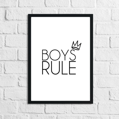 Boys Rule Crown Children's Bedroom Room Wall Decor Print