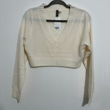 H&M Ladies Ivory Jumper Pullover Size M V-Neck Cropped 100% Acrylic