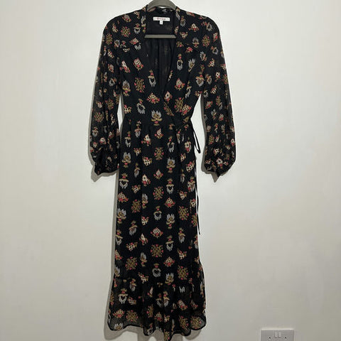 Next Black Wrap Dress Size 6 Midi Polyester Celia Birtwell