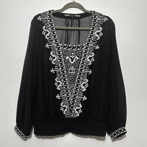 Next Ladies Blouse Top  Black Size 10 Polyester Long Sleeve Sheer