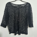 Next Black Casual Top Size 12 Polyester 3/4 Sleeve Oversize Netted See-through