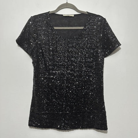 Oasis Ladies T-Shirt Top  Black Size M Medium Viscose Short Sleeve Sequin Party