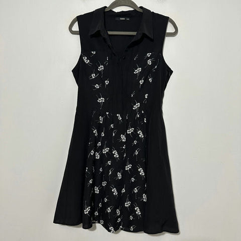 Oasis Black Floral Shirt Dress Size 12 Knee Length A-Line Polyester