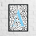 Personalised Dalmatian Blue Name Initial Children's Teenager Room Wall Decor Print