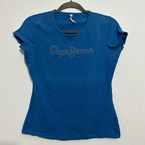 Pepe Jeans Blue T-Shirt Ladies Top Size M Medium Short Sleeve Cotton Blend