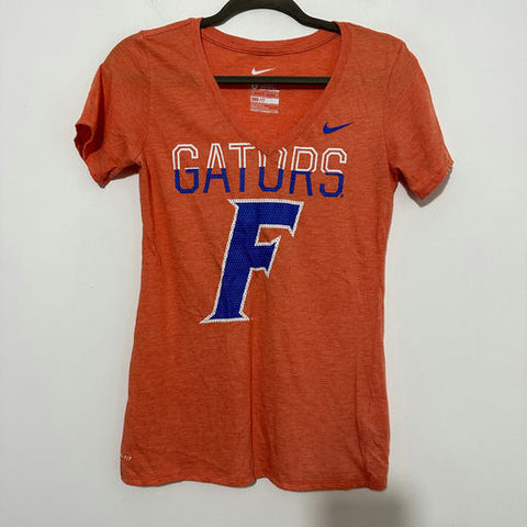 Nike Ladies Florida Gators Football DRI-FIT Top T-Shirt Orange Size S V-Neck
