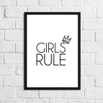 Girls Rule Crown Children's Bedroom Room Wall Decor Print