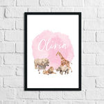 Personalised Zoo Animals Name Pink Children's Room Wall Decor Print