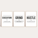 Grind Hustle Execution Inspirational Wall Decor Quote Print Set Of 3