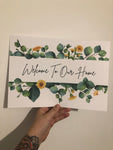 Welcome To Our Home Green Eucalyptus Spring Floral Landscaped Wall Decor Print