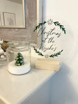 Christmas At Surname Star Wreath Christmas Acrylic Plaque Sign With Wooden Base