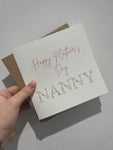 Happy Mothers Day Nanny Pink Floral Letters Mothers Day Cute Funny Humorous Hammered Card & Envelope