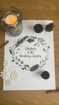 Personalised Custom Wording Christmas At Acorn Wreath Christmas Seasonal Wall Home Decor Print