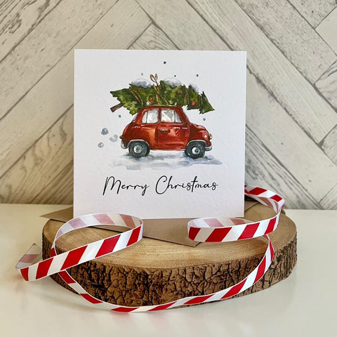 Merry Christmas Tree Car Seasonal Hammered Card & Envelope