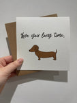 Love You Long Time Sausage Dog Valentines Day Funny Humorous Hammered Card & Envelope