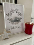 Hello Winter Colour Christmas Seasonal Wall Home Decor Print