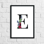 Personalised Black Initial Floral Children's Room Wall Decor Print